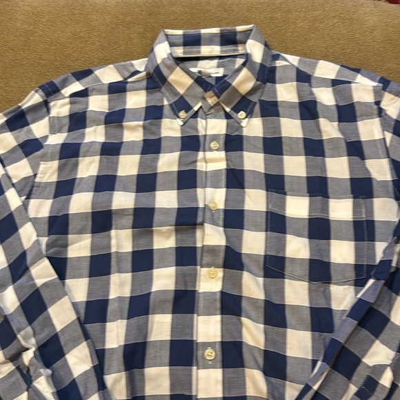 Peter Millar Long Sleeve Button Down Blue White Checkered Shirt Size L (TD) - Picture 1 of 5